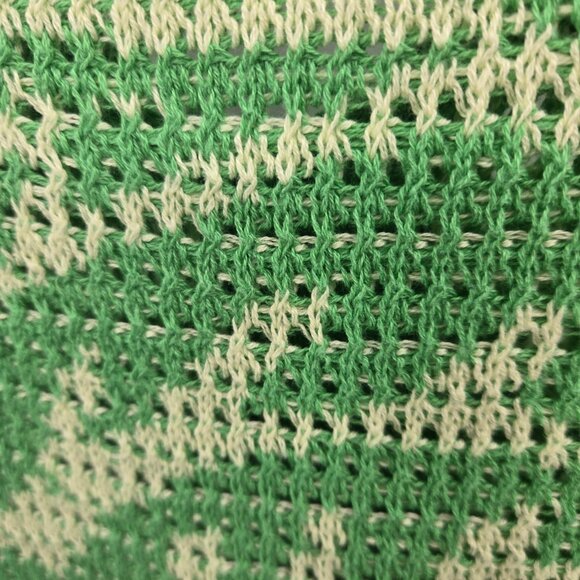 Massive Luxury Green Open Knit Crochet Polo Button Front Short Sleeved Top - Picture 5 of 14